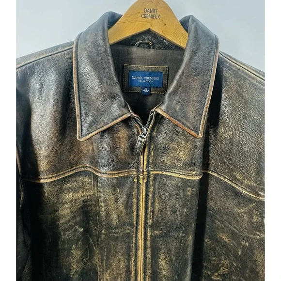 VTG 80's Daniel Cremieux Mens Sz XL Aged Leather Bomber Brown Burnished Jacket - Picture 7 of 16